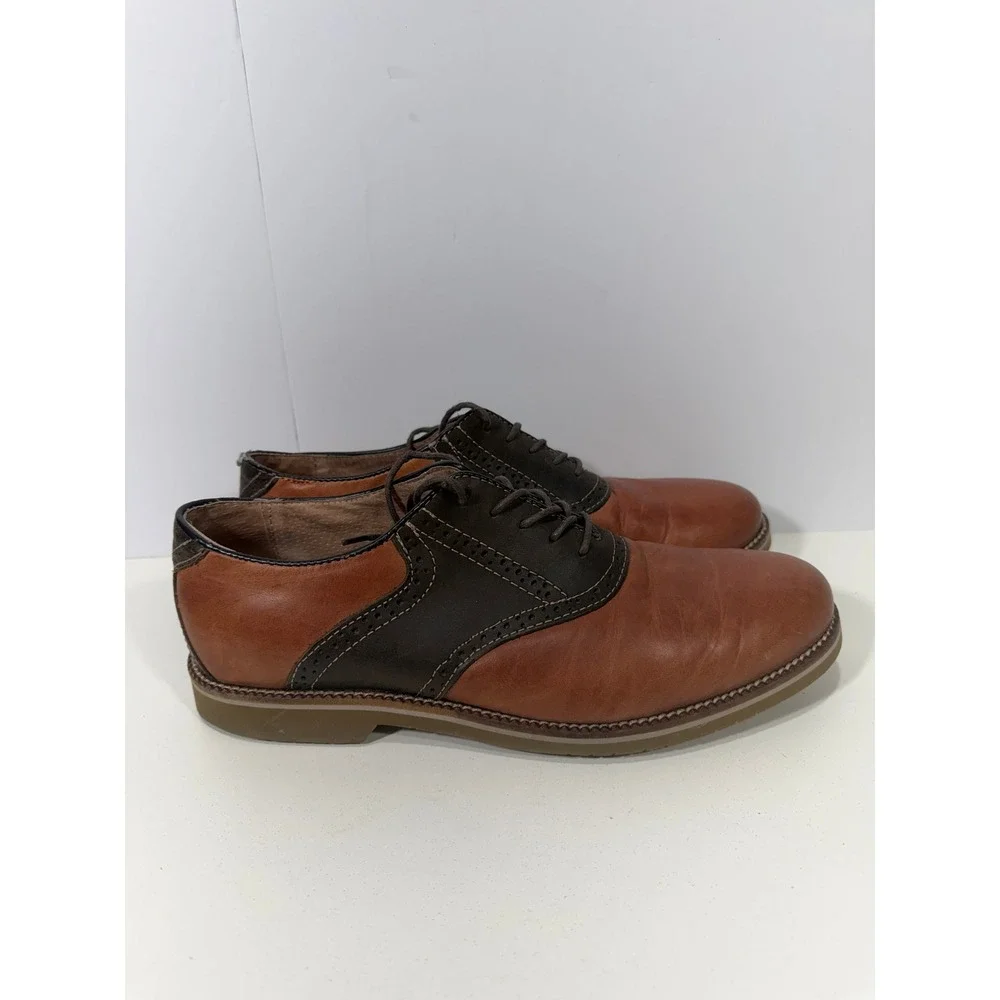 GH Bass Burlington Mens 11D Saddle Shoes Tan Brown‎ Leather Oxford Brogue Dress